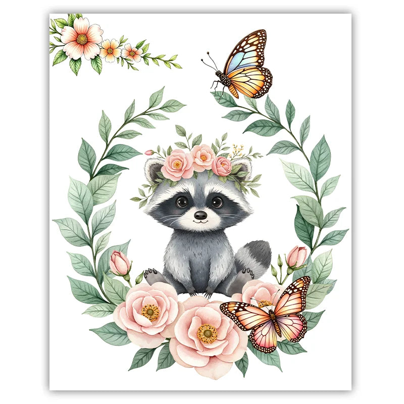 Custom Name Nursery Canvas Wall Art – Animals & Wildflowers