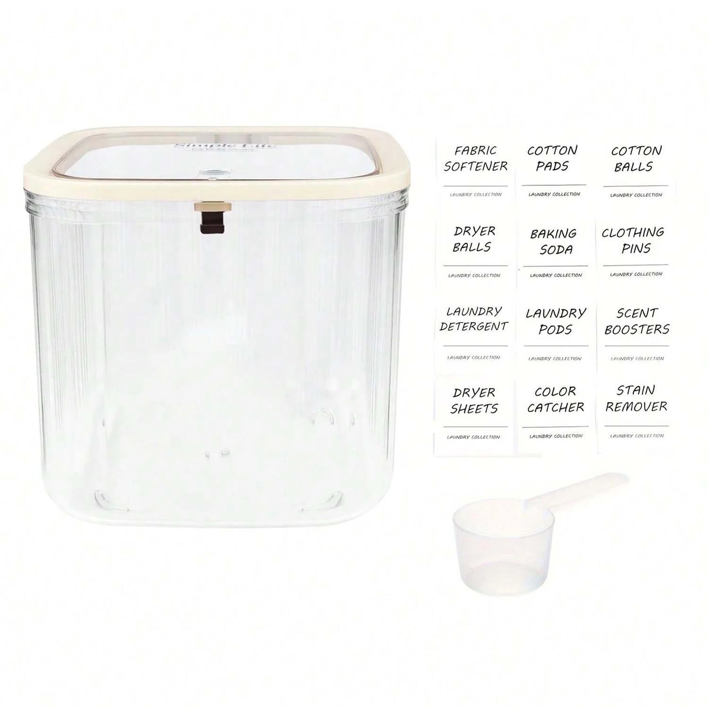 Laundry Pods Container with Pop-Up Lid – Clear Storage Organizer with Labels for Laundry Room