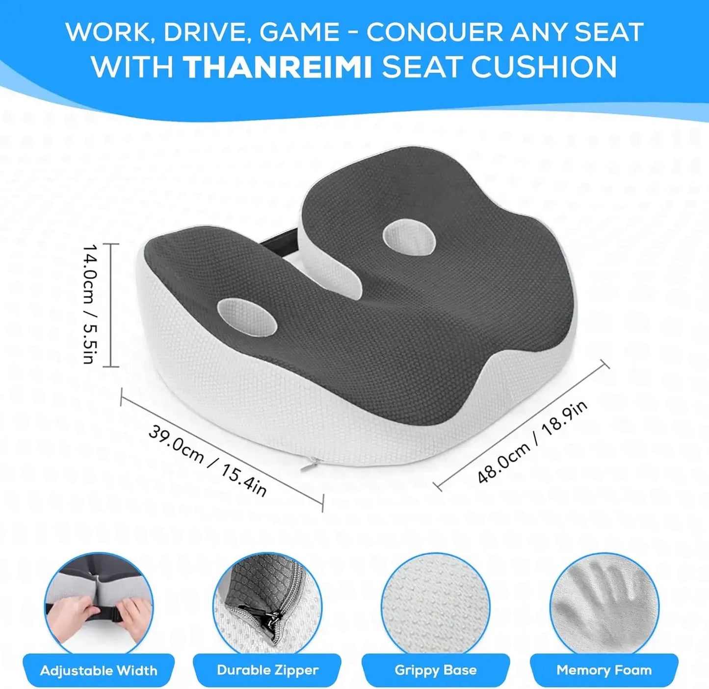 Ergonomic Memory Foam Seat Cushion for Coccyx Pain Relief, Car and Office Use, Breathable Design Peaceful Pleasures Health and Wellness