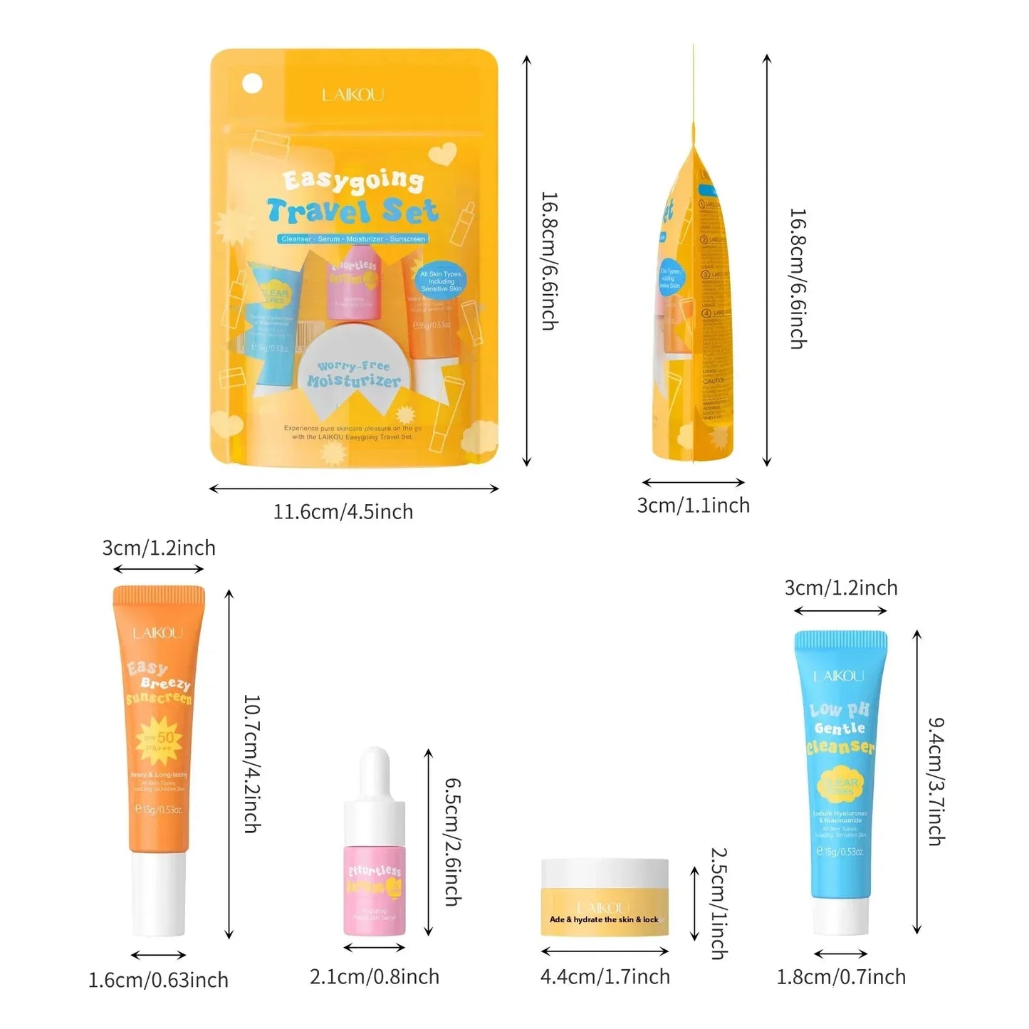 LAIKOU Ceramide Travel Skincare Set – SPF 50 Cleanser Serum Moisturizer
