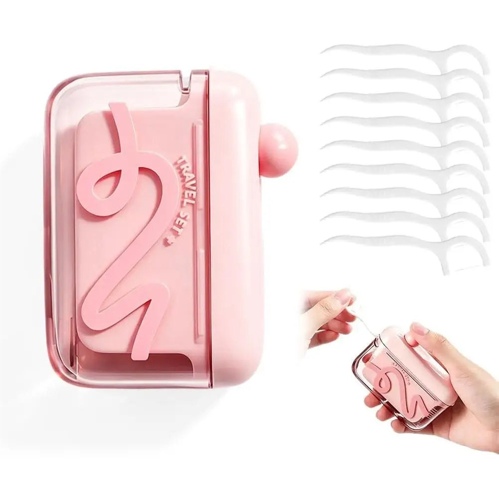 Dental Floss Pick Dispenser Dental Floss Storage Box Pop UP Design Floss Dispenser Refillable Toothpick Teeth Cleaning Tool for Peaceful Pleasures Health and Wellness Pink