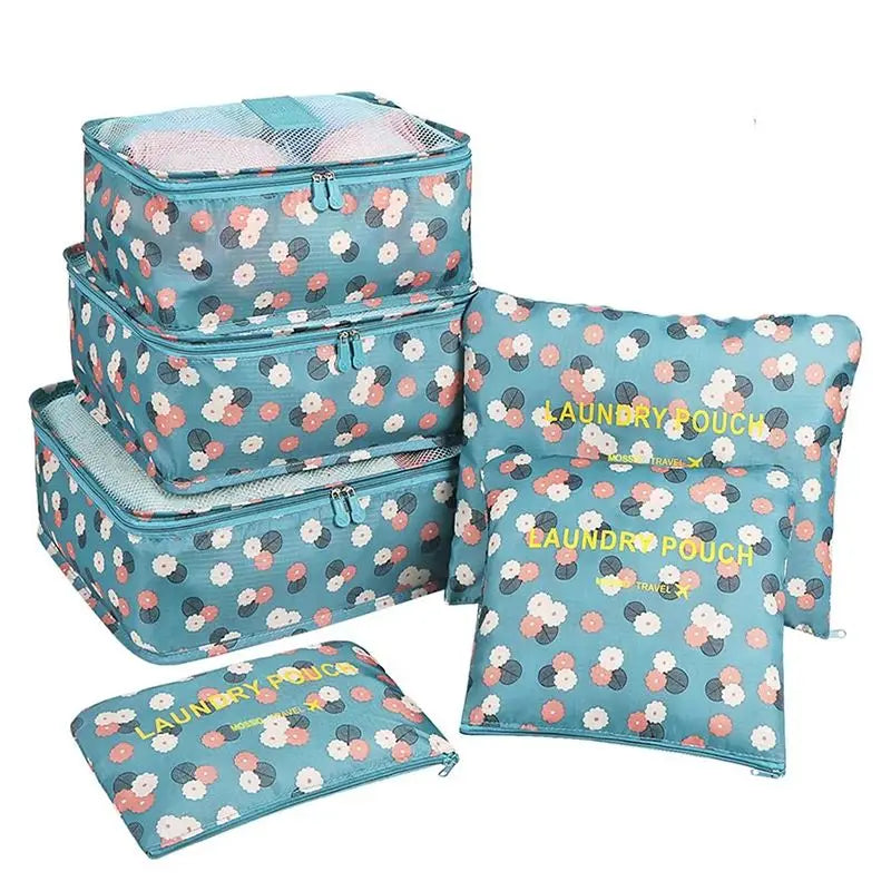 Large Six Piece Travel Storage Bag Classification Set Storage Bag Business Travel Clothing Storage Bag Storage Bag Peaceful Pleasures Health and Wellness Blue