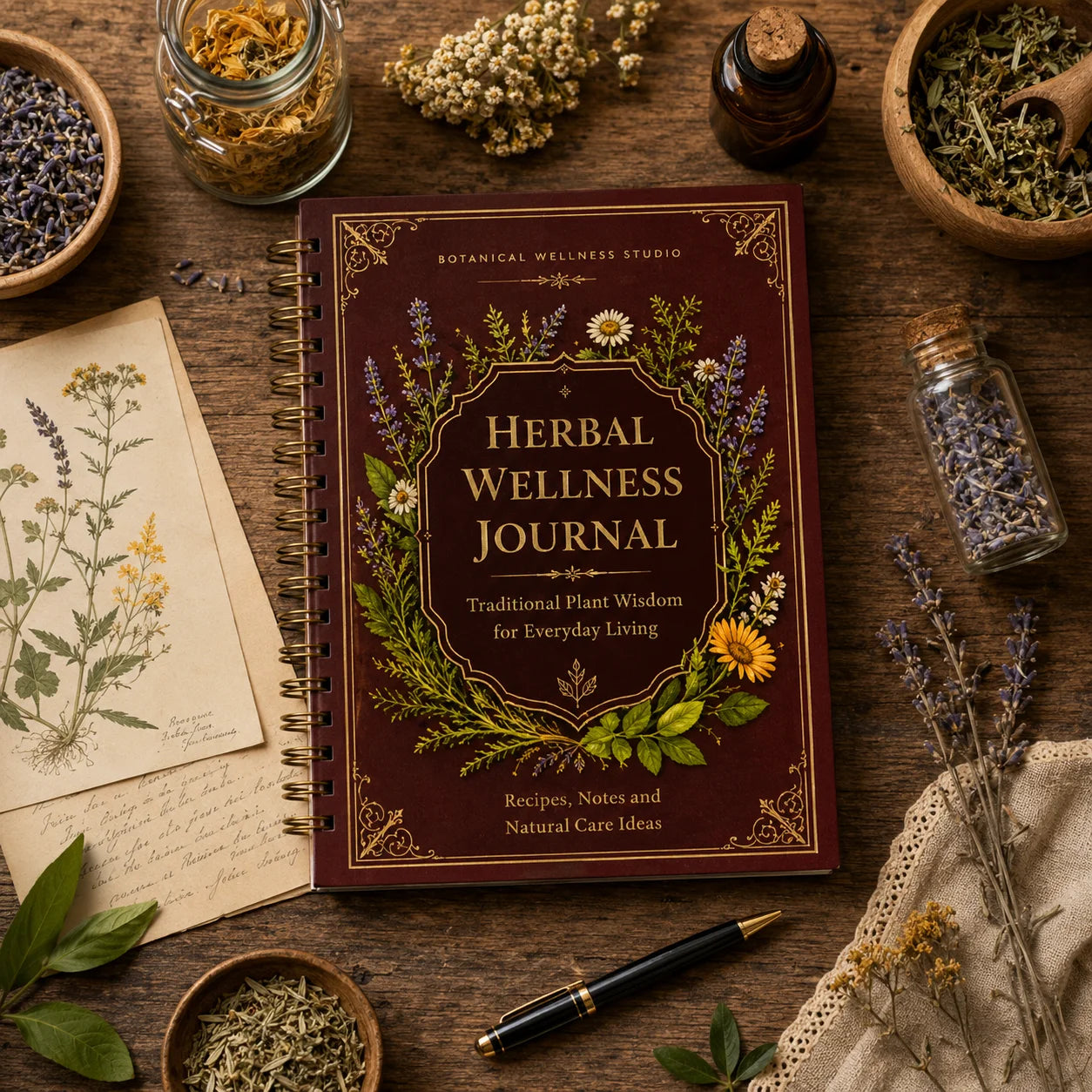 Retro Botanical A5 Spiral Notebook Natural Care Log Book Portable