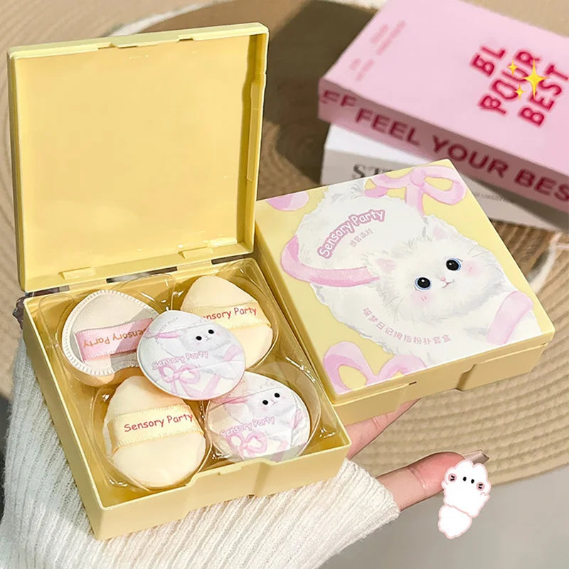 Pink Mini Finger Puff Set – Soft Velvet Makeup Sponges 5pcs