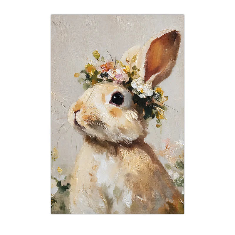 Vintage Floral Rabbit Canvas Wall Art | Bunny Flower Crown Print Canvas Wall Art Peaceful Pleasures Health and Wellness 04 21X30cm No Frame China Mainland
