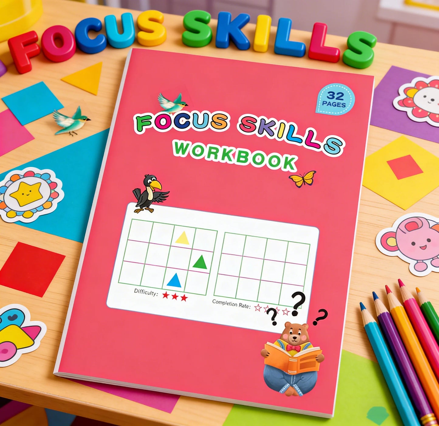 32 Pages Focus Skills Workbook Kids Concentration Training Activity