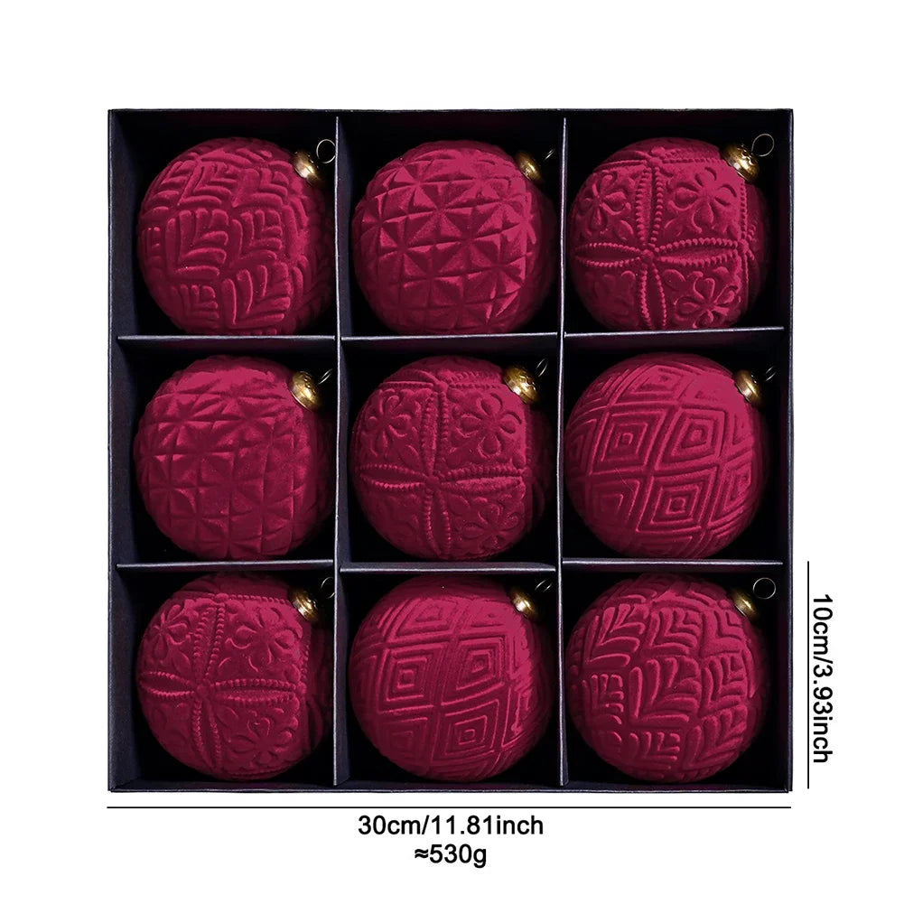 9-Pack Velvet Christmas Ball Ornaments 10cm | Tree & Home Decor