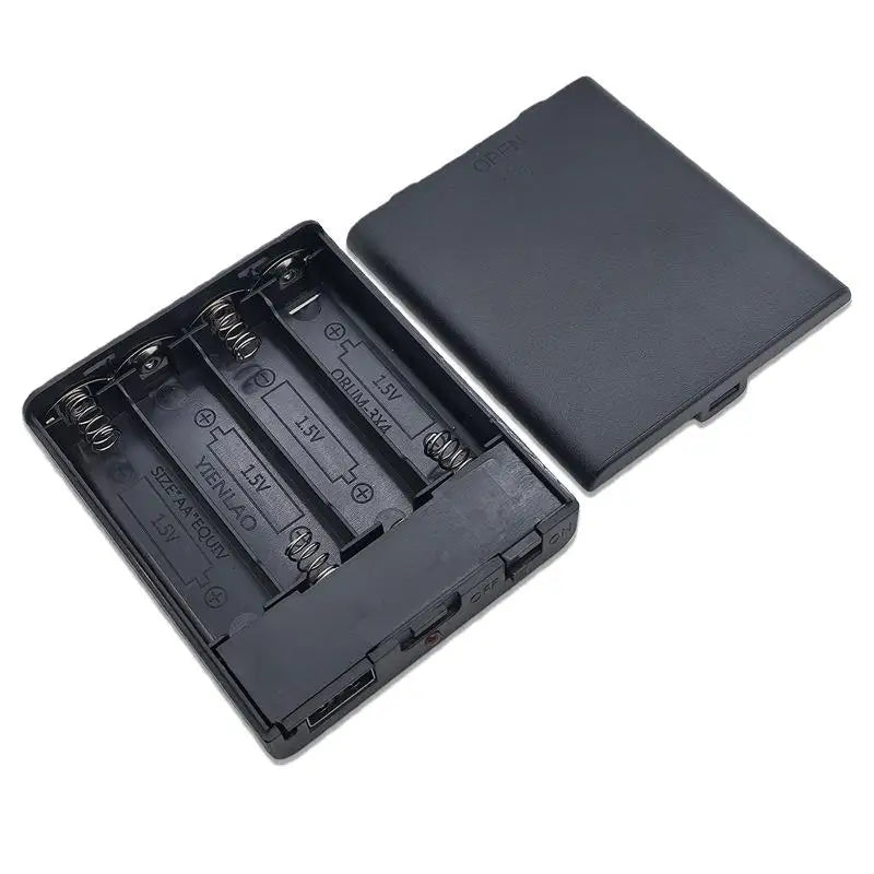 1pc AA Battery Box 4 Slots AA Battery Holder No.5 Battery Case With Power Switch And USB Female Socket Indicator Light Black Peaceful Pleasures Health and Wellness