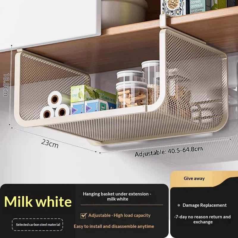 Telescopic Adjustable Multi Tier Kitchen Hanging Organizer for Cabinet Under Shelf Spice Condiment Storage Rack Ideal Kitchen Peaceful Pleasures Health and Wellness WHITE