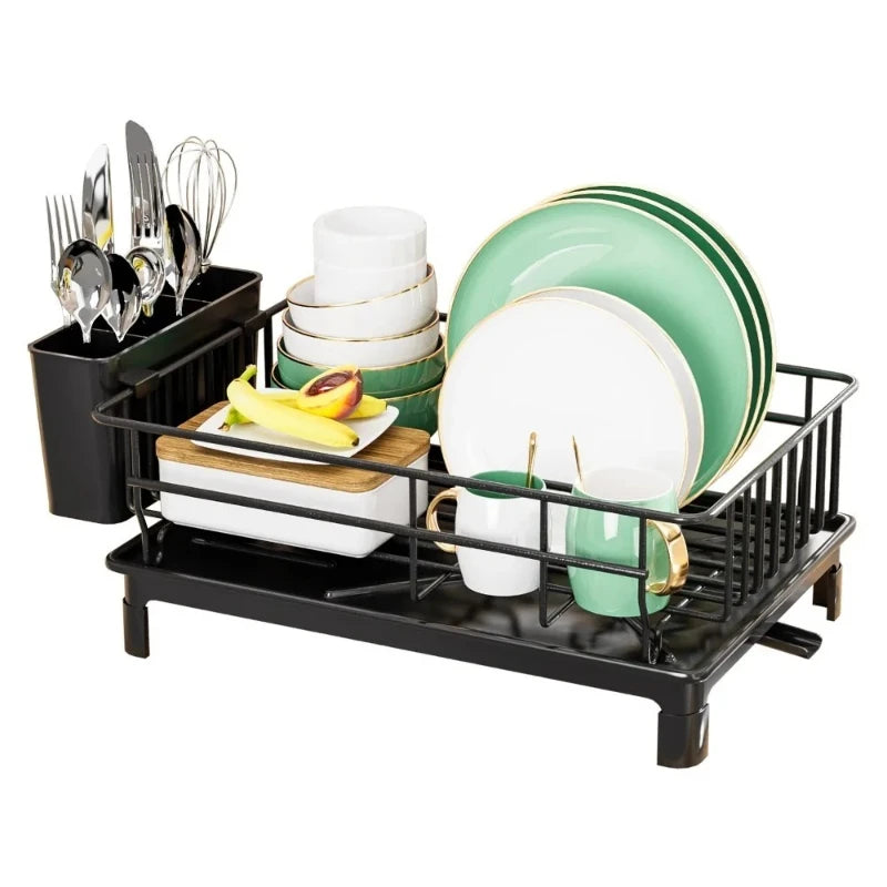 Iron Dish Drying Rack with Utensil Holder & Drainboard | Kitchen