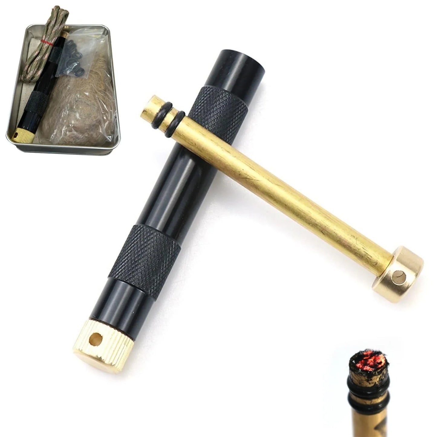 Brass Fire Piston Kit – Air Compression Fire Starter Tool Survival Fire Starter Peaceful Pleasures Health and Wellness A