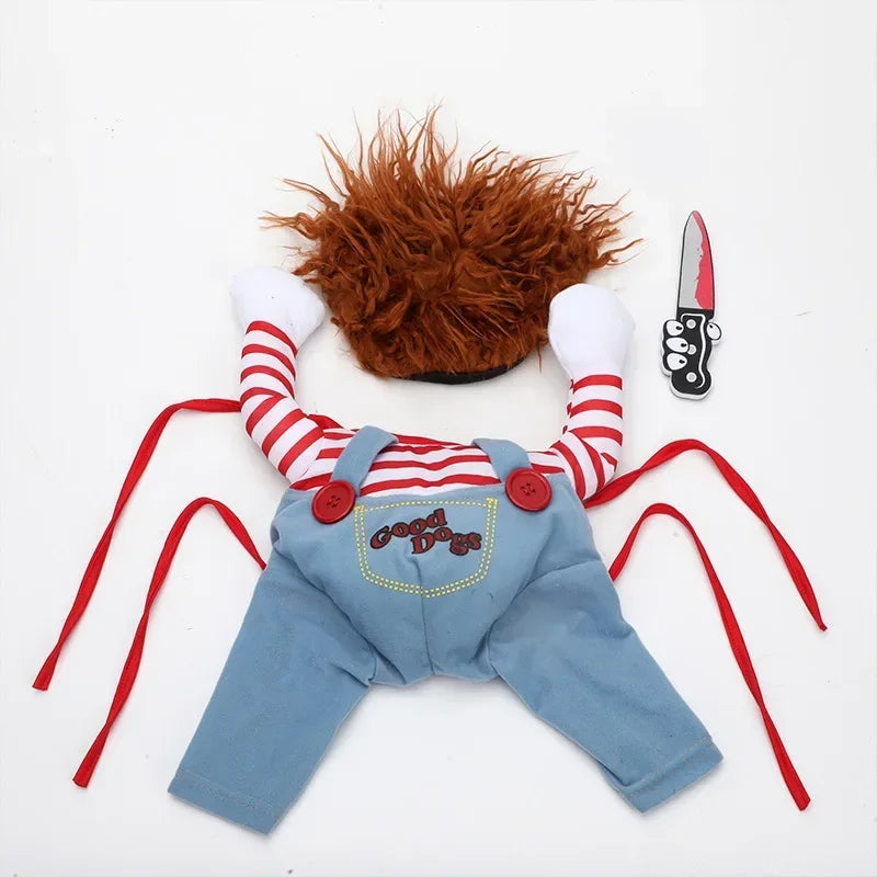 Halloween Deadly Doll Dog Costume – Funny Pet Dress Up Set