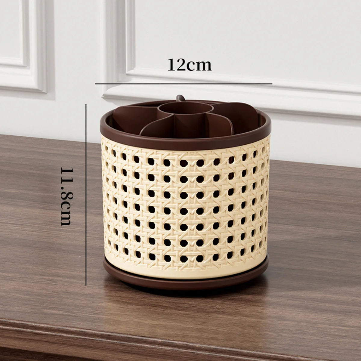 1Pcs Rotating Pen Container Multifunctional Desktop Organizer Makeup Brush Holder for Stationery Storage Box Office Supplies Peaceful Pleasures Health and Wellness Brown