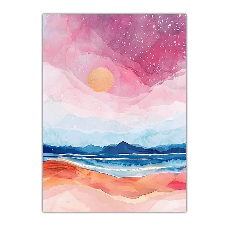 Watercolor Coastal Mountain Canvas Wall Art | Landscape Print Canvas Wall Art Peaceful Pleasures Health and Wellness 03 50x70cm NoFrame China Mainland