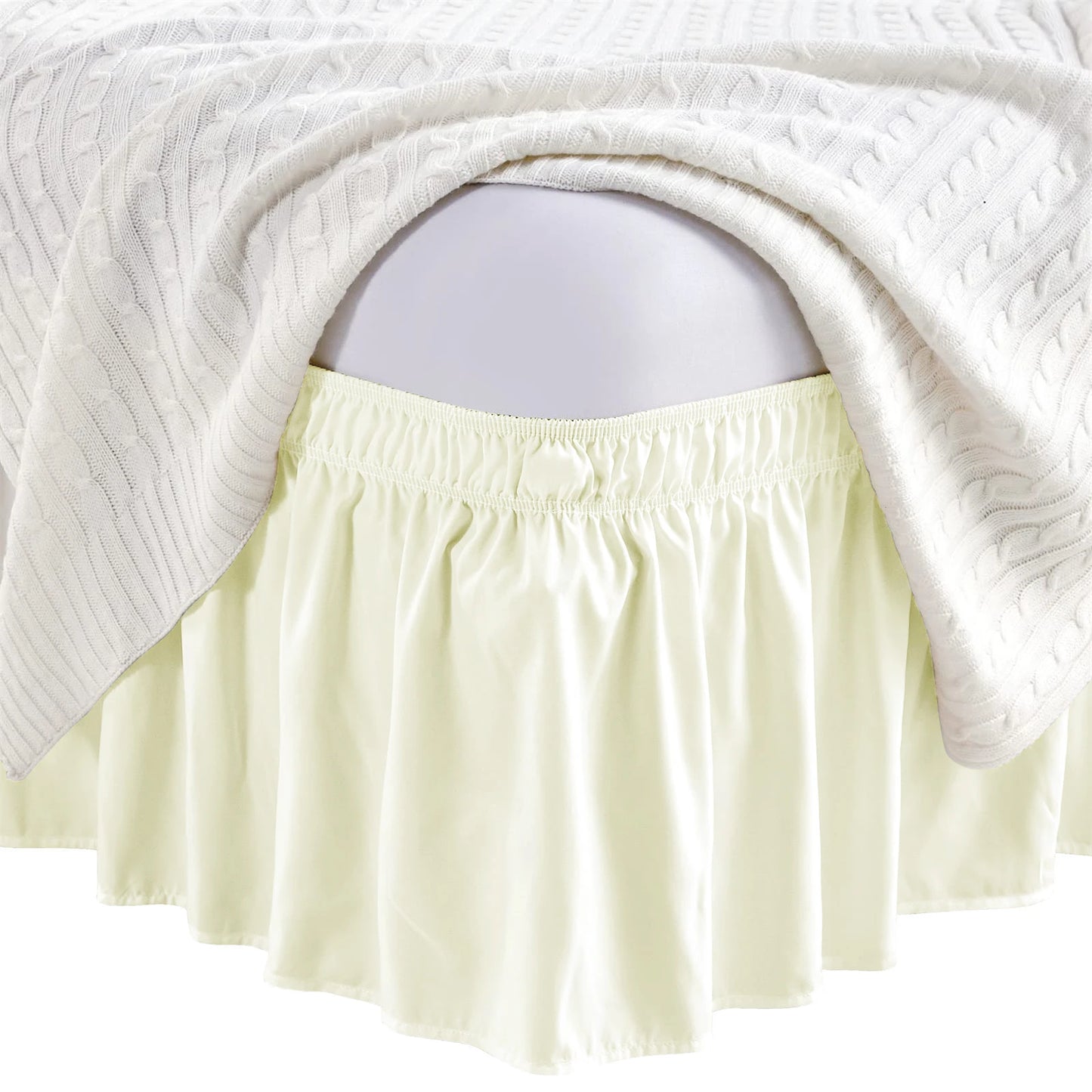 Bed Skirt Elastic Wrap Around Wrinkle Free & Fade Resistant Adjustable Bed Skirts Full Size for Women Men Kids & Teens Bedding Peaceful Pleasures Health and Wellness Ivory white Full 54x75x15inch