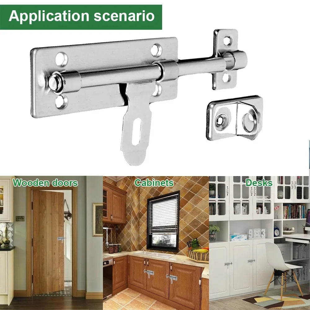 4-Inch Stainless Steel Barrel Bolt Latch & Padlock Clasp Set