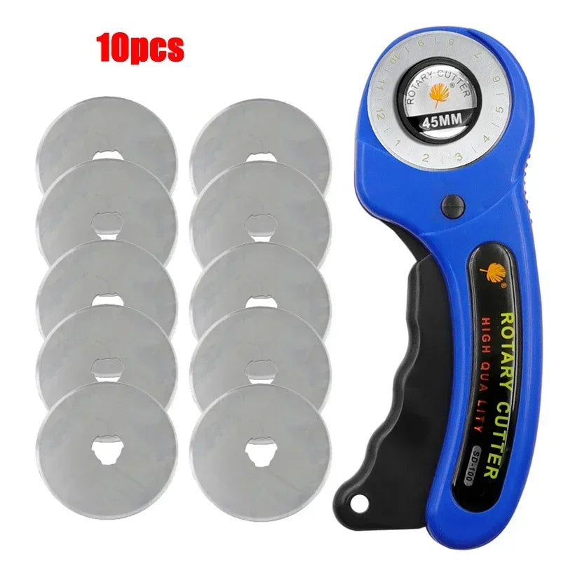 45MM Leather Craft Rotary Cutter Leather Cutting Tool Leather Craft Fabric Circular Blade Knife DIY Patchwork Sewing Quilting Peaceful Pleasures Health and Wellness D with 10 blade
