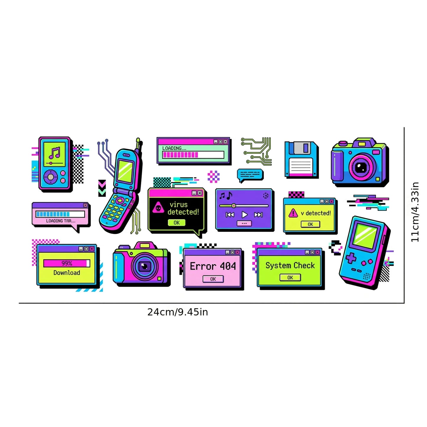 Neon Retro Tech UV Transfer Sticker | Waterproof Decal for Laptop