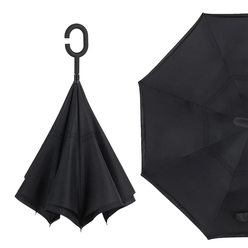 Reverse Double-Layer Long Handle Large Sun & Rain Umbrella