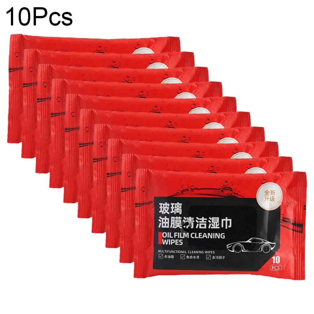 Car glass oil film remover Windshield Glass Cleaner Car Glass Cleaner Wipes Compact Portable Dusting Wipes for Cars Peaceful Pleasures Health and Wellness 10PCS