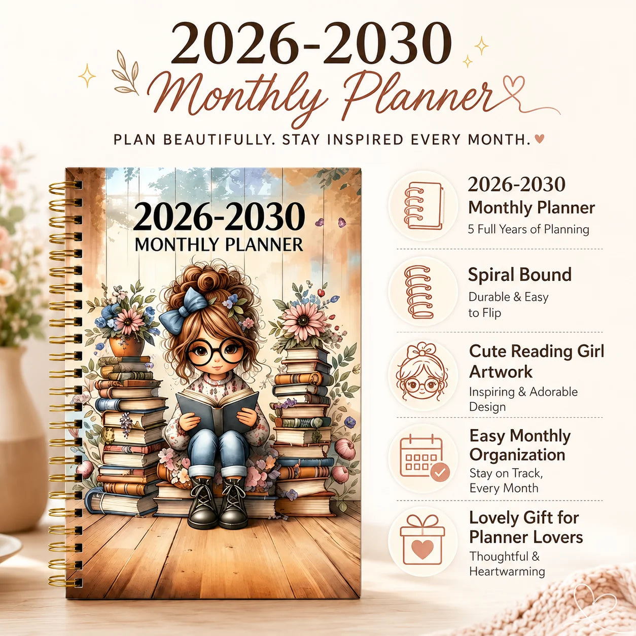 2026 2030 Five Year Planner Spiral Notebook Goal Tracking Journal Men