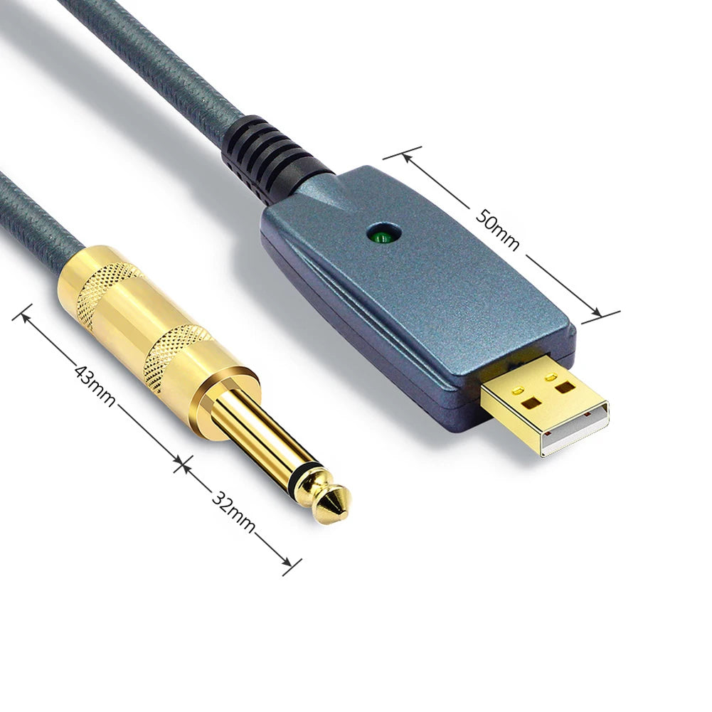 USB Guitar Cable 6.35mm to USB Adapter – 3M No-Driver Cord