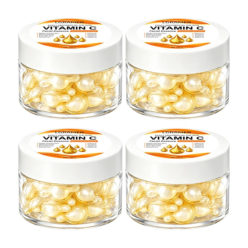 Vitamin C Brightening Essence Capsules,Moisturizing Anti-Aging Facial Essence,Firming Skin Care Capsules Suitable for All People Peaceful Pleasures Health and Wellness 4 boxes