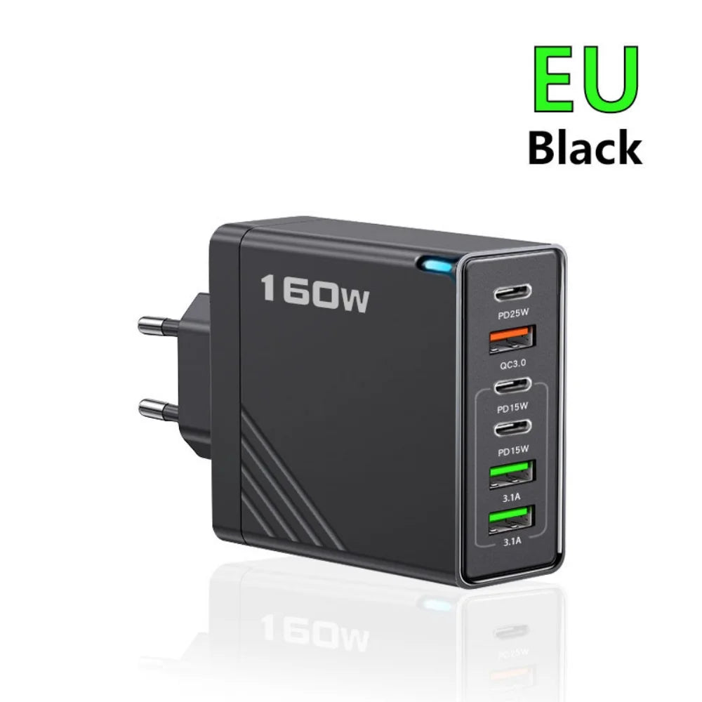 160W 6-Port USB-C PD & QC3.0 Fast Wall Charger | EU US UK