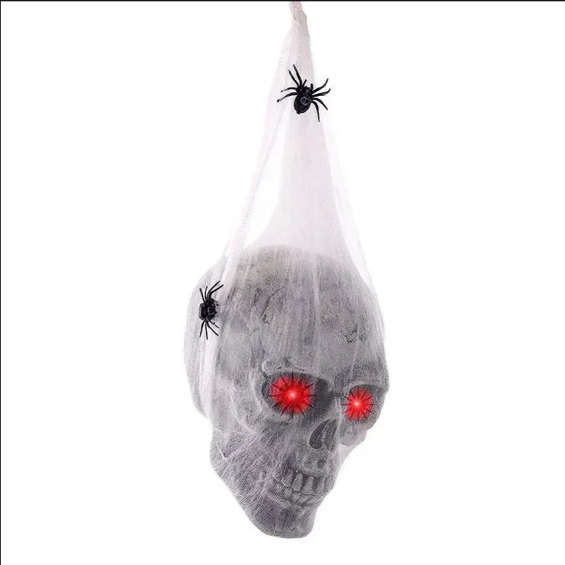 Halloween Sound Activated Glowing Spider Skull Prop Cotton Web Horror