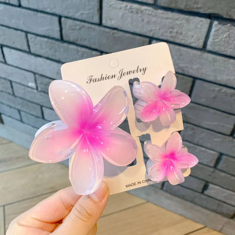 3-Pack Hawaiian Plumeria Flower Hair Claw Clips | Gradient Set