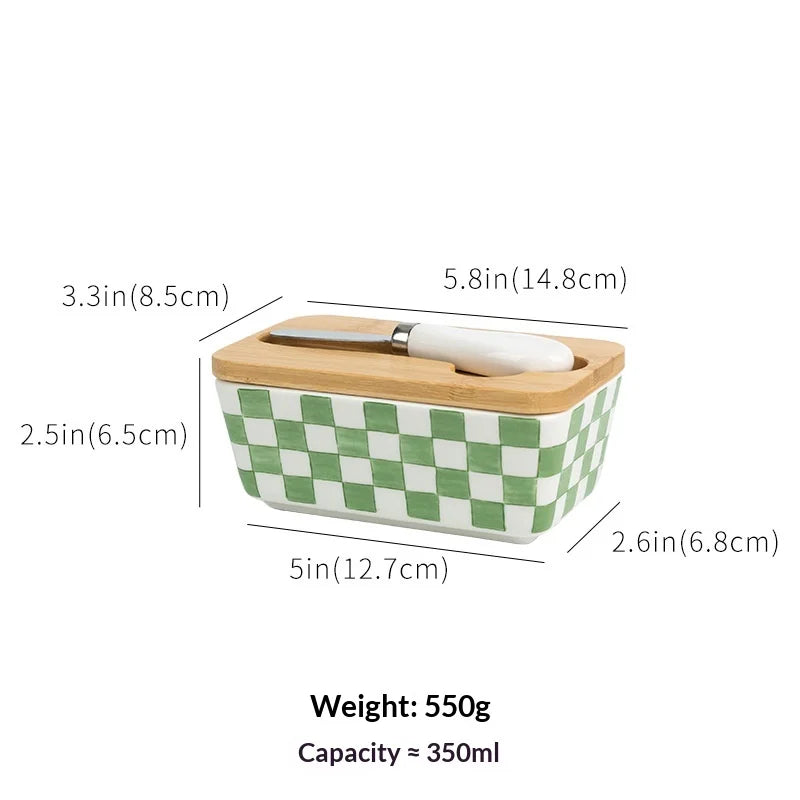 350ML 1set of Country-style Ceramic Butter Box, Retro Home Kitchen Cheese Butter Refrigerated Box, Butter Dish, Gift Storage Box Peaceful Pleasures Health and Wellness Chessboard