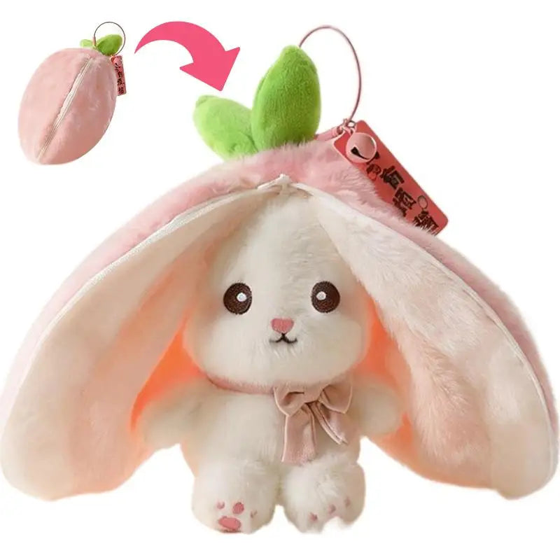 Cute 2 1 Transformable Fruit Rabbit Plush Keychain Soft Fluffy Bunny