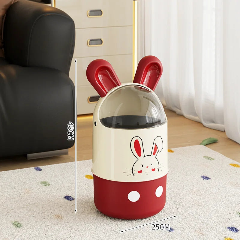 Cute Rabbit-Ear Lid Trash Can, Large Capacity Covered Waste Bin for Living Room & Bedroom - Multi-Functional Storage Basket Peaceful Pleasures Health and Wellness A S Red