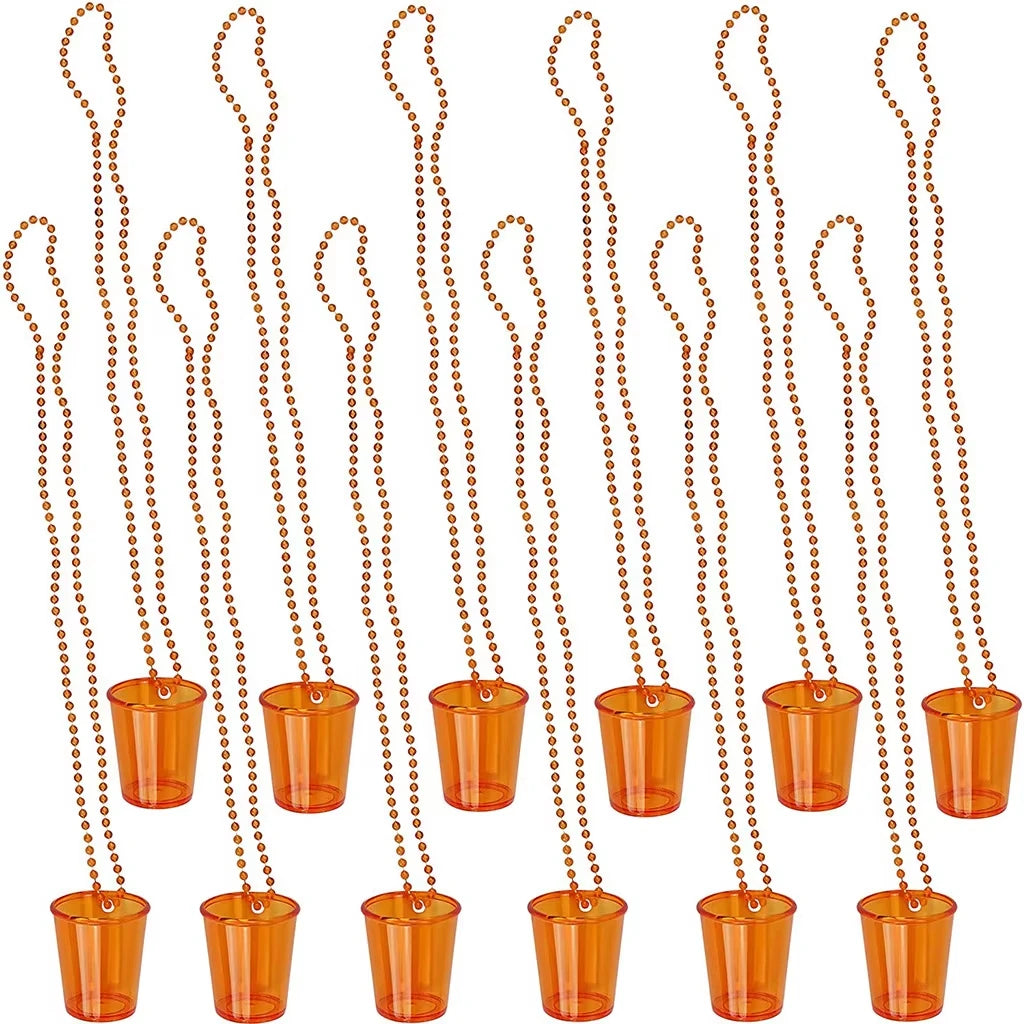 12pcs Shot Glasses on Beaded Necklace Plastic Shot Cup Necklace Wedding Bachelorette Party Birthday Party Decoration Supplies Peaceful Pleasures Health and Wellness 12pcs orange