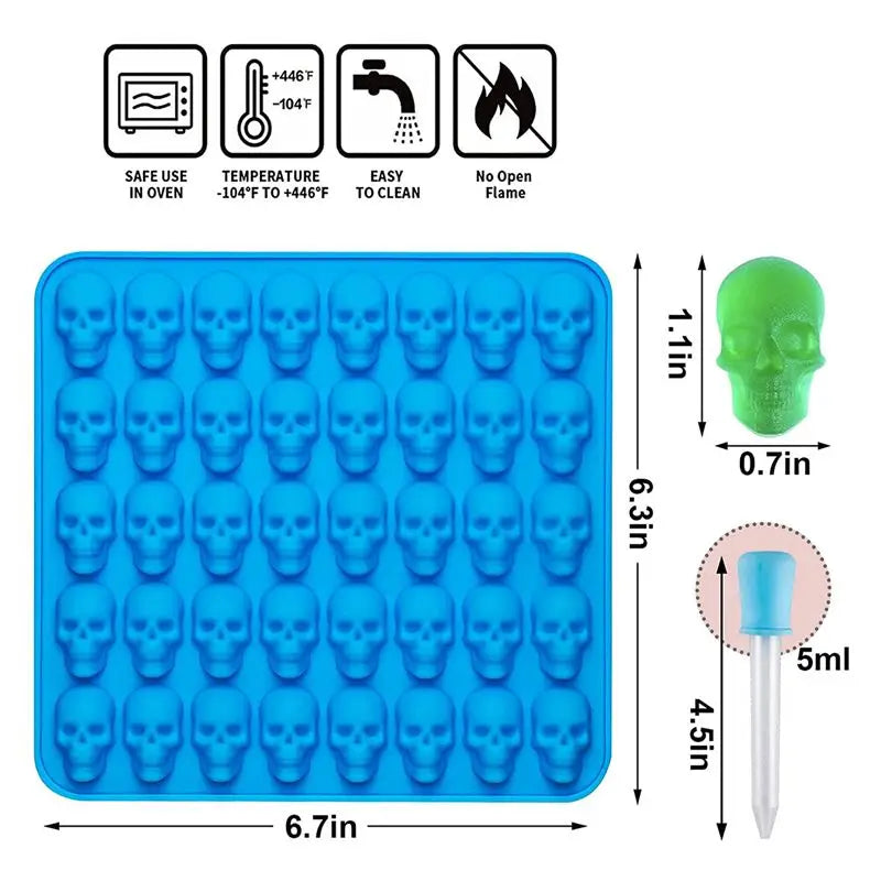 A36T-4Pcs Gummy Skull Candy Molds Silicone,Chocolate Gummy Molds With 2 Droppers Nonstick Food Grade Silicone For Candy Blue Peaceful Pleasures Health and Wellness