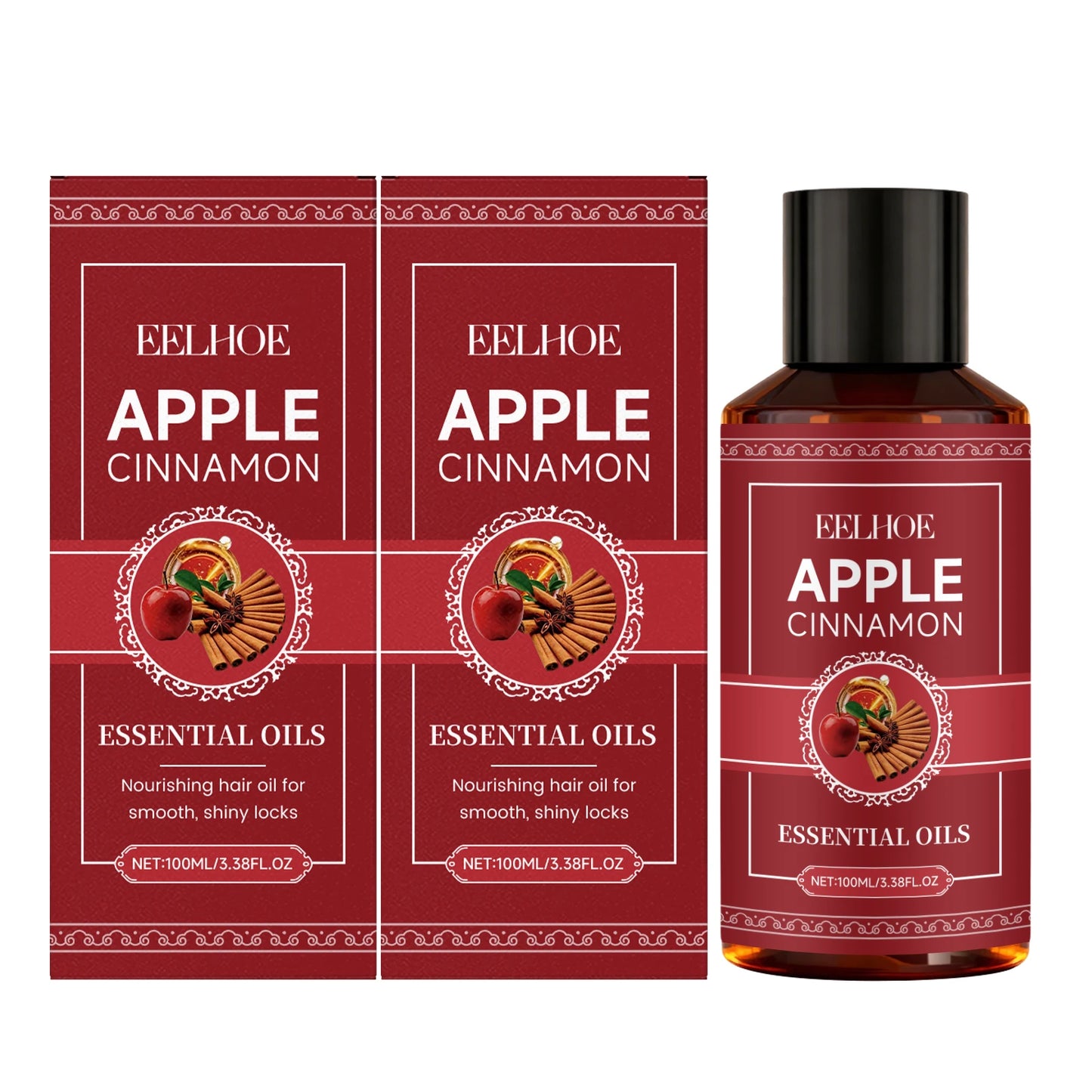Apple Cinnamon Essential Oils Deeply Nourishing Improving Dry Hair Quality Strengthens Ends Reducing Split Moisturizing Hair Oil Peaceful Pleasures Health and Wellness 2 x 100ml Boxed