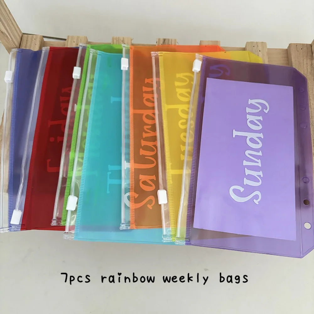 Planner A 6 Size Loose Leaf Binder Weekly Cover Zipper Bag Zipper Design Monthly Wealth Management Receipt Storage Peaceful Pleasures Health and Wellness 7 pages