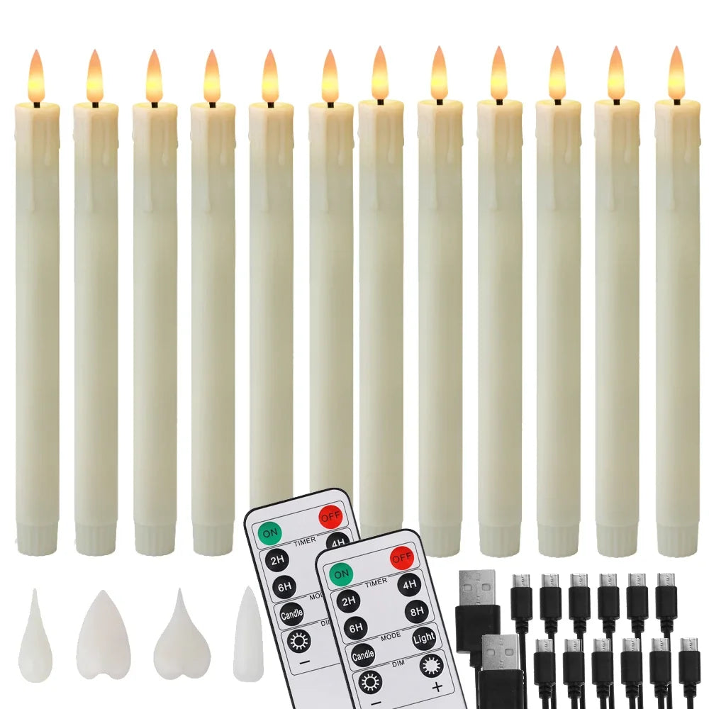12/24pc Pack LED Rechargeable Flameless Taper Candle Battery Operated with Remote Electric Tea Light Christmas Window Home Decor Peaceful Pleasures Health and Wellness 12Pcs Ivory