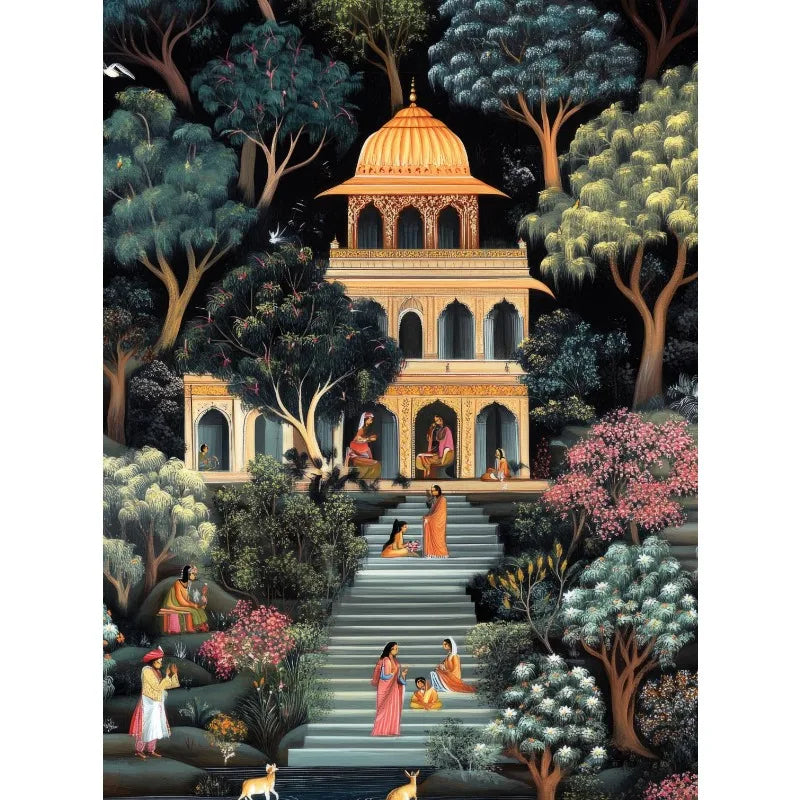 Hindu God Forest Temple Canvas Wall Art | Spiritual Indian Decor