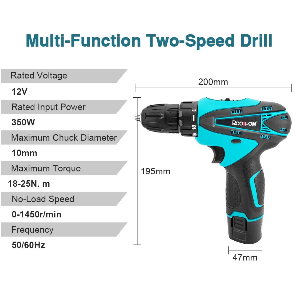 12V Rechargeable Cordless Electric Drill Brushed Electric Drill Impact Drill Power Tool for Household Use(No Battery No Charger) Peaceful Pleasures Health and Wellness