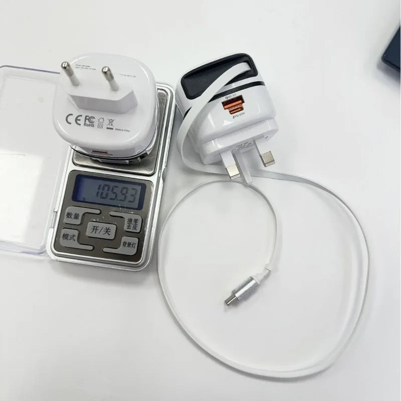65W Foldable Wall Charger with Retractable Cable | Travel Adapter Wall Travel Charger Peaceful Pleasures Health and Wellness