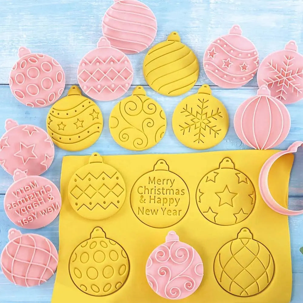 10 Piece Mini Christmas Ornament Cookie Cutters, 3d Raised Design Cookie Stamps, Mini Round Ornament Baking Molds(Ornament) Peaceful Pleasures Health and Wellness