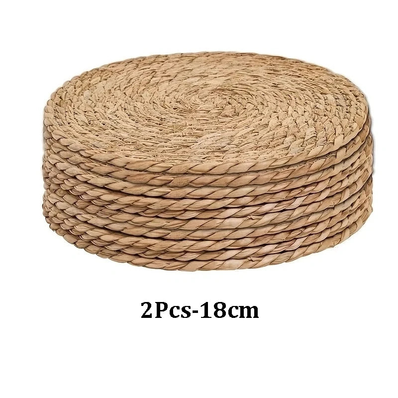 Round Woven Water Hyacinth Placemats – Boho Farmhouse Set of 2