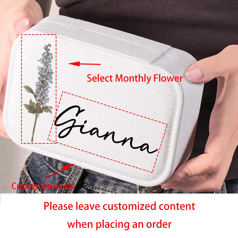 Personalized Birth Flower Travel Jewelry Box | Bridesmaid Gift
