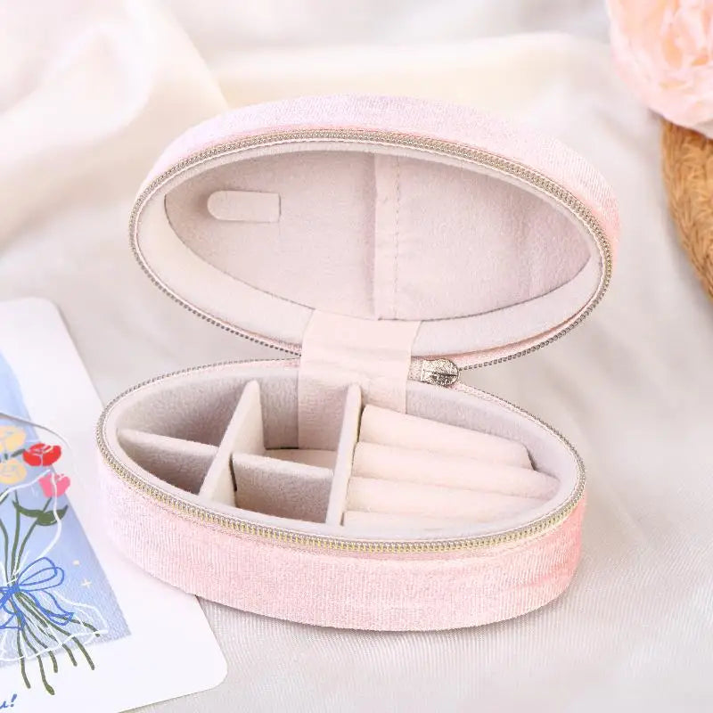 Mini Velvet Jewelry Box Oval Shape for Storage of Rings Earrings Bracelets Luxury Organizer for Home or Travel Peaceful Pleasures Health and Wellness Peach pink