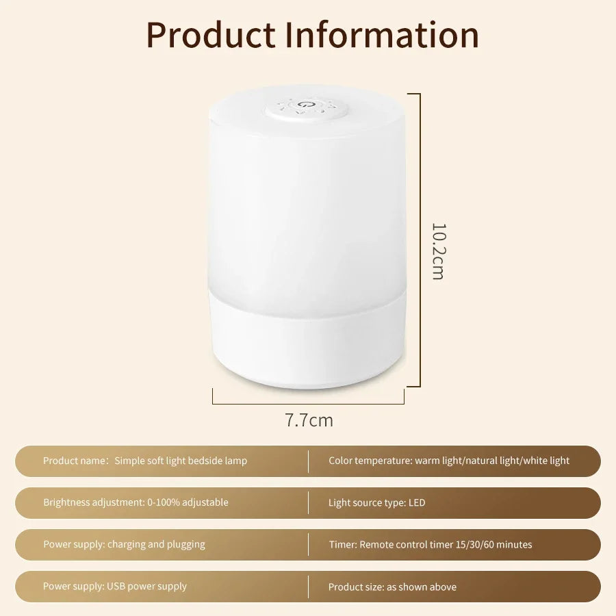 Dimmable LED Touch Night Light – Rechargeable Bedside Lamp