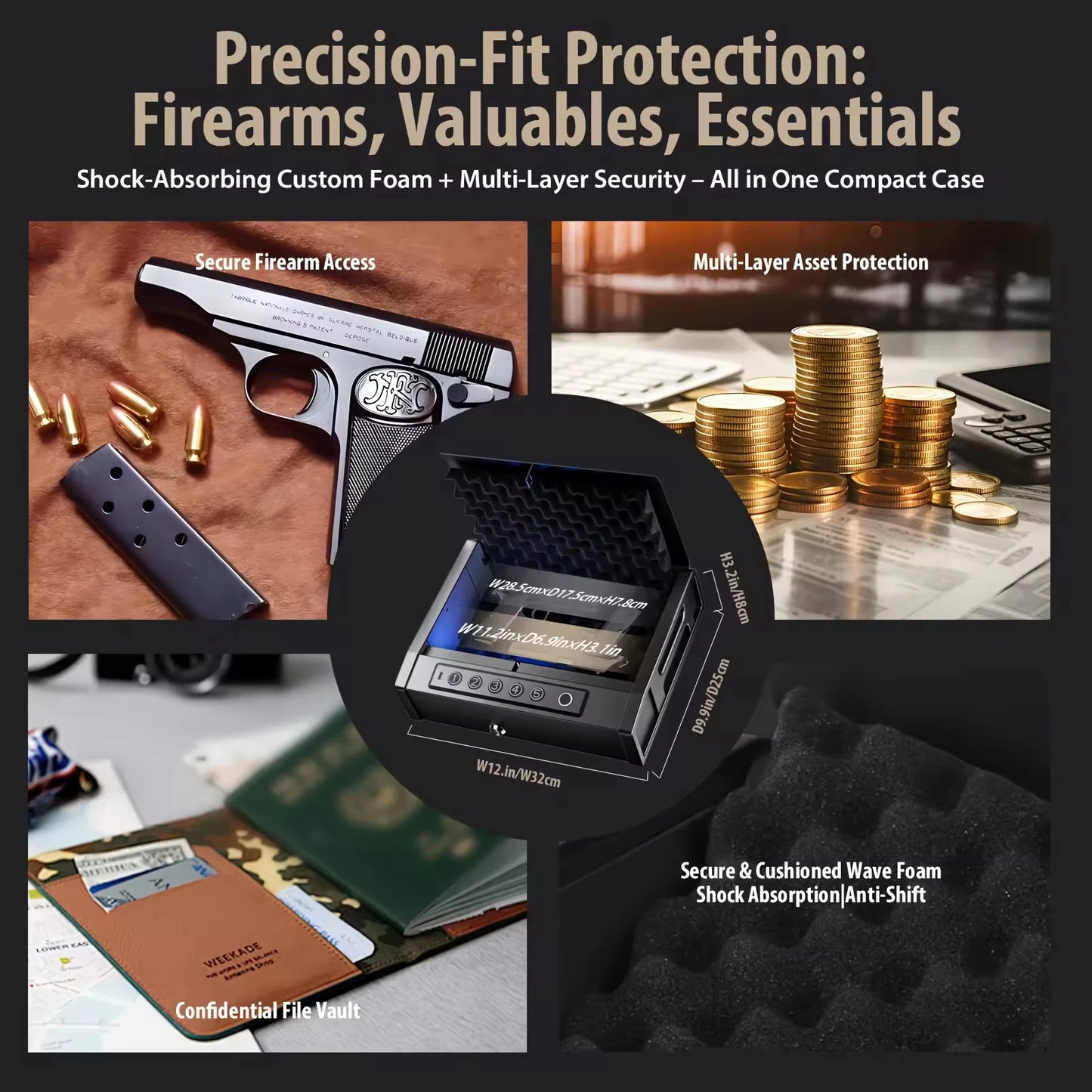 High Security Anti Theft Fingerprint Password Safe Box Shockproof Vehicle Mounted Handgun Gun Safe for Valuables Quick Access Peaceful Pleasures Health and Wellness