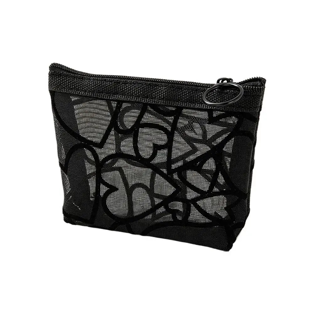 Black Nylon Mesh Cosmetic Bag Transparent Makeup Pouch Travel Toiletry Organizer Multifunction Zipper Storage Bag For Women Peaceful Pleasures Health and Wellness A