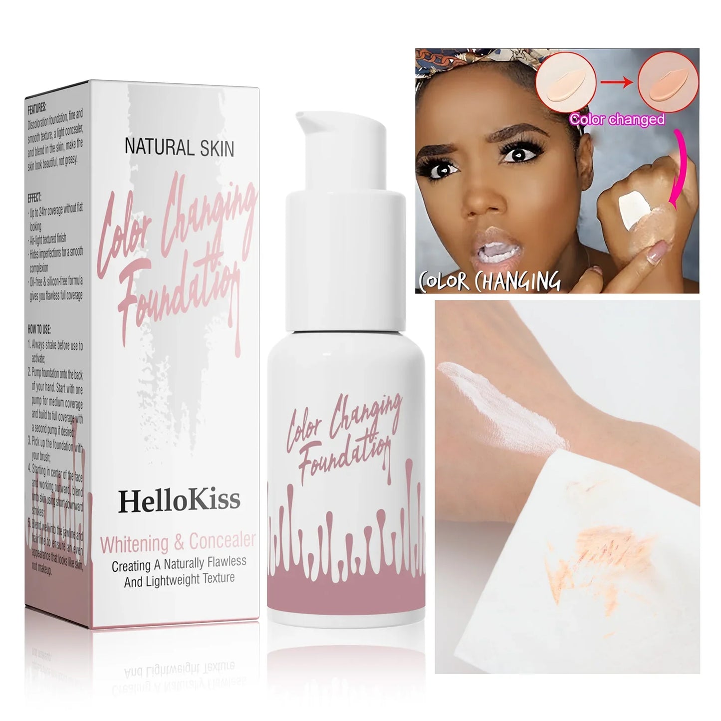 Hello Kiss Color-Changing Liquid Foundation – Matte & Hydrating