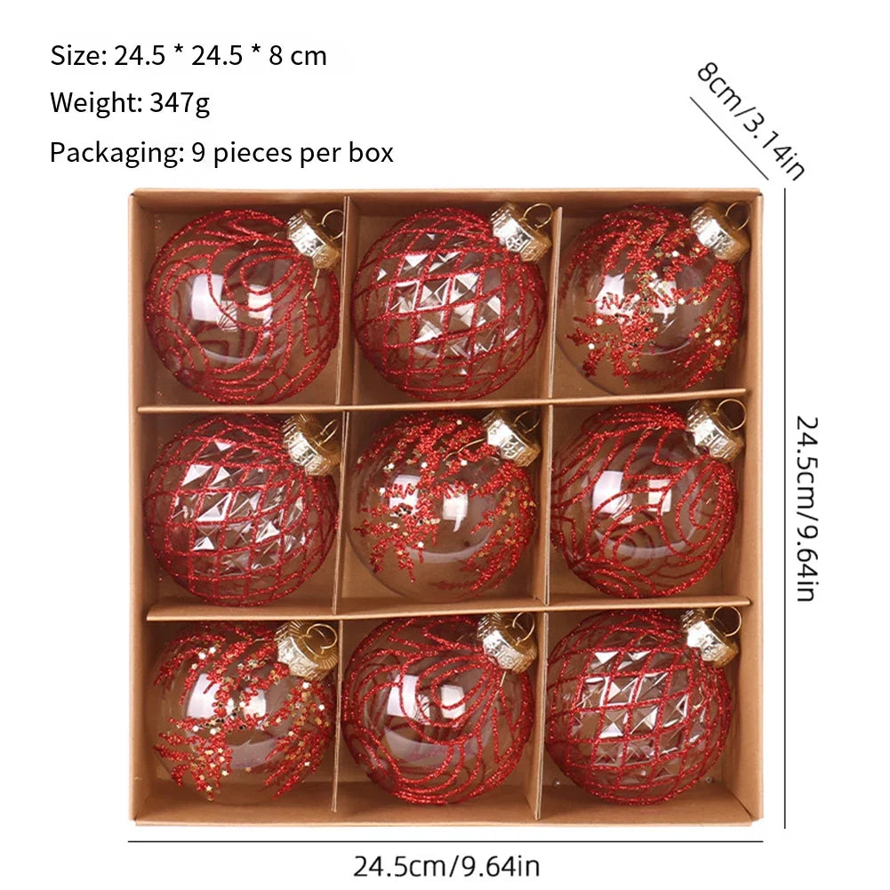 9-Piece Transparent PET Christmas Ball Ornaments Set – 8cm